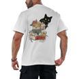Cat And Books Flowers Reading Club Cat Lover Bookworm Men's Back Print T-Shirt Cat And Books Flowers Reading Club Cat Lover Bookworm Men's Back Print T-Shirt