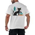 Cat Midcentury With Book And Coffee Atomic Age Mid Century Men's Back Print T-Shirt