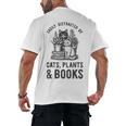 Cats Plants And Books Shirt Plant Lover Gardening Men's Back Print T-Shirt Cats Plants And Books Shirt Plant Lover Gardening Men's Back Print T-Shirt