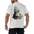 Cute Penguin Reading Book Faux-Crochet Print Men's Back Print T-Shirt