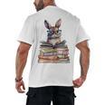 Cute Reading Bunny With Glasses Books Bookworm Reader Book Premium Tri-Blend Men's Back Print T-Shirt