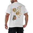Cute Reading Cat With Kitten Dandelion Flowers Book Lover Men's Back Print T-Shirt