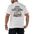 Easily Distracted By Cats And Books Cute Book Lover Men's Back Print T-Shirt Easily Distracted By Cats And Books Cute Book Lover Men's Back Print T-Shirt