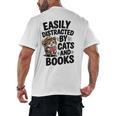 Easily Distracted By Cats And Books Lovers Reading Men's Back Print T-Shirt