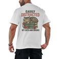 Easily Distracted By Cats And Books Vintage Men's Back Print T-Shirt Easily Distracted By Cats And Books Vintage Men's Back Print T-Shirt