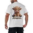 Highland Cow Reading Book Bookworm Men's Back Print T-Shirt