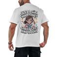 Kawaii Cat And Books Just A Girl Who Loves Both Men's Back Print T-Shirt Kawaii Cat And Books Just A Girl Who Loves Both Men's Back Print T-Shirt