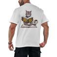 Life Is Better With Cats Coffee Books Cat Reading Book Men's Back Print T-Shirt Life Is Better With Cats Coffee Books Cat Reading Book Men's Back Print T-Shirt