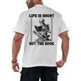 Life Is Short Buy The Book Skeleton Book Lover Reading Men's Back Print T-Shirt