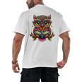 Owl With Glasses And Book Reading Men's Back Print T-Shirt Owl With Glasses And Book Reading Men's Back Print T-Shirt