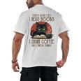 i Read Books And i Know Things Cat Reading Coffee Men's Back Print T-Shirt
