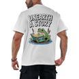 Unearth a Story Frog Reading a Book Summer 2026 Premium Tri-Blend Men's Back Print T-Shirt