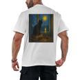 Van Gogh Starry Night Art Cat And Book Lovers Men's Back Print T-Shirt Van Gogh Starry Night Art Cat And Book Lovers Men's Back Print T-Shirt
