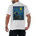 Van Gogh Starry Night Fantasy Reader Dragon Reading Book Men's Back Print T-Shirt