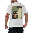 Vintage Japanese Cat Book Lovers UFO Alien Abduction Cat Dad Men's Back Print T-Shirt