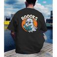 BOOOKS Cute Ghost Reading Books Halloween Men's Back Print T-Shirt BOOOKS Cute Ghost Reading Books Halloween Men's Back Print T-Shirt