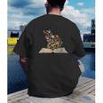 Cat Book Flowers Men's Back Print T-Shirt