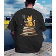 Cat Reading Books Men's Back Print T-Shirt