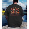 Cozy Season Autumn Leaves Books Pumpkins Fall Halloween Men's Back Print T-Shirt