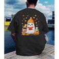 Cute Beanie Ghost Bookworm Cozy Book Reading Halloween Men's Back Print T-Shirt