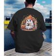 Cute Ghost Drinking Coffee Halloween Reading Book Retro Men's Back Print T-Shirt Cute Ghost Drinking Coffee Halloween Reading Book Retro Men's Back Print T-Shirt