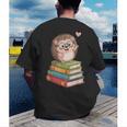 Cute Hedgehog Reading Books Animal Lover Reader Bookworm Men's Back Print T-Shirt
