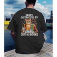 Easily Distracted By Cats And Books Book Lover Cat Men's Back Print T-Shirt Easily Distracted By Cats And Books Book Lover Cat Men's Back Print T-Shirt