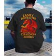 Easily Distracted By Dragons And Books Reading Men's Back Print T-Shirt