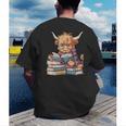 Highland Cow Reading Book Librarian Library Men's Back Print T-Shirt Highland Cow Reading Book Librarian Library Men's Back Print T-Shirt