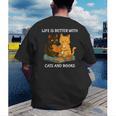 Life Is Better With Cats And Books Cute Cat Lover Men's Back Print T-Shirt Life Is Better With Cats And Books Cute Cat Lover Men's Back Print T-Shirt