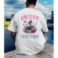 Born To Read Forced To Work Reading Skeleton Bookish Book Men's Back Print T-Shirt