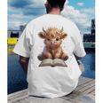 Highland Cow Reading Book Bookworm Men's Back Print T-Shirt