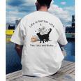 Life Is Better With Tea Cats And Books Cat Sayings Men's Back Print T-Shirt Life Is Better With Tea Cats And Books Cat Sayings Men's Back Print T-Shirt