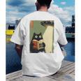Vintage Japanese Cat Book Lovers UFO Alien Abduction Cat Dad Men's Back Print T-Shirt