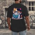 Adorable Book Lover Calico Cat With Reading Glasses Cute For Men Women Kids Men's Back Print T-Shirt