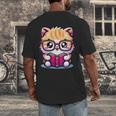 Adorable Book Lover Persian Cat With Reading Glasses Cute Men's Back Print T-Shirt Adorable Book Lover Persian Cat With Reading Glasses Cute Men's Back Print T-Shirt