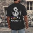 Never Better Skeleton Read Reading Book Librarian Men Women Men's Back Print T-Shirt