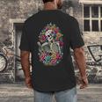 Book Lover Skeleton Reading With Dia De Los Muertos Flowers Men's Back Print T-Shirt