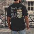 Book Lovers Books Cats Life Is Sweet Cat Lovers Men's Back Print T-Shirt Book Lovers Books Cats Life Is Sweet Cat Lovers Men's Back Print T-Shirt