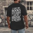 I Like My Books Steamy And My Music Screamy Men's Back Print T-Shirt I Like My Books Steamy And My Music Screamy Men's Back Print T-Shirt