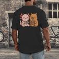 Capybara Axolotl Kawaii Kids Anime Book Lover Reading Men's Back Print T-Shirt Capybara Axolotl Kawaii Kids Anime Book Lover Reading Men's Back Print T-Shirt