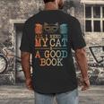 Cat & Book Art For Men Women Cat Librarian Novel Book Lover Men's Back Print T-Shirt