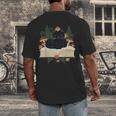 Cat On Open Book Mushrooms Ferns Dark Academia Men's Back Print T-Shirt Cat On Open Book Mushrooms Ferns Dark Academia Men's Back Print T-Shirt
