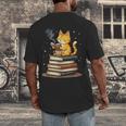 Cat Reading Books Men's Back Print T-Shirt