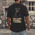 Cat Sitting On Books Men's Back Print T-Shirt Cat Sitting On Books Men's Back Print T-Shirt