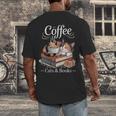 Coffee Cats And Books Cozy Calico Reader Love Cute Cat Men's Back Print T-Shirt Coffee Cats And Books Cozy Calico Reader Love Cute Cat Men's Back Print T-Shirt