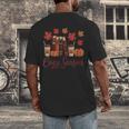 Cozy Season Autumn Leaves Books Pumpkins Fall Halloween Men's Back Print T-Shirt