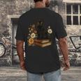 Cute Cat Book Flowers Men's Back Print T-Shirt
