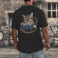 Cute Cat Reading Books With Tea Men's Back Print T-Shirt