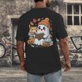 Cute Cozy Ghost Reading With Cat Book Lover Autumn Fall Men's Back Print T-Shirt